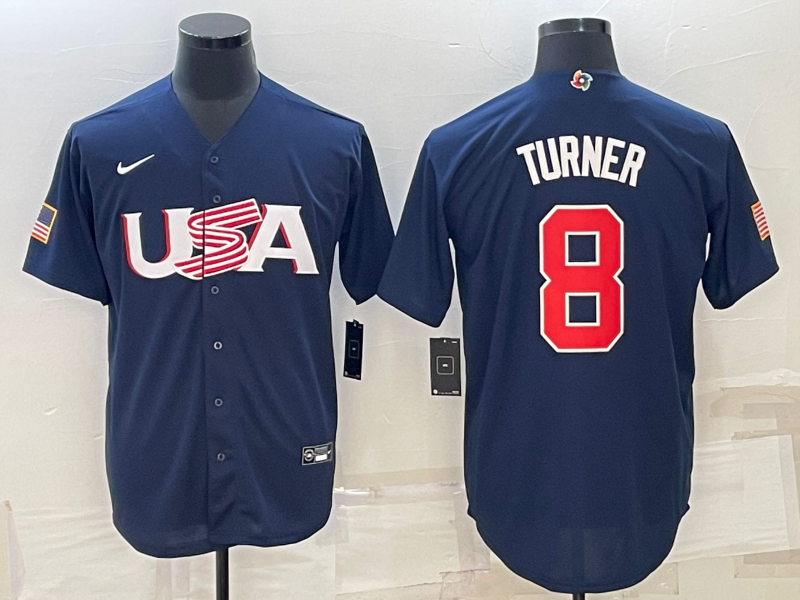 Men's USA Baseball #8 Trea Turner 2023 Navy World Baseball Classic Stitched Jersey